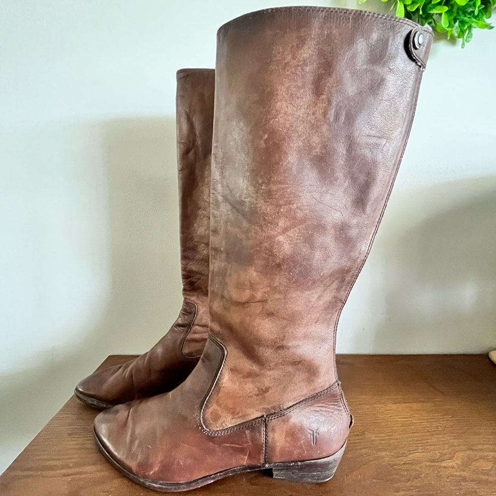 Frye Ruby Tall Riding Boots Womens Size 11 Cognac Brown Leather **read**